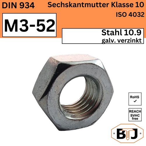 Din934 sechskantmutter - kl.10,